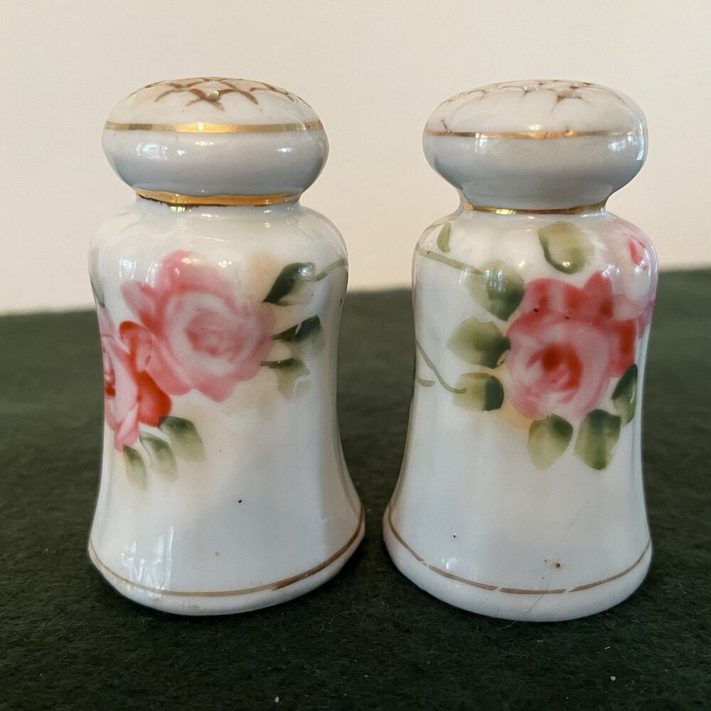Vintage Nippon Hand Painted Salt and Pepper Shakers with Roses - Please Read